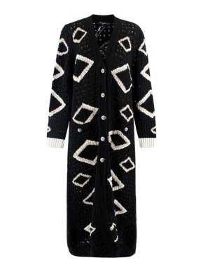 Chanel Longline Black & Ivory Crochet Knit Cardigan