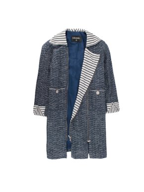 Chanel Navy & White Fantasy Tweed Coat