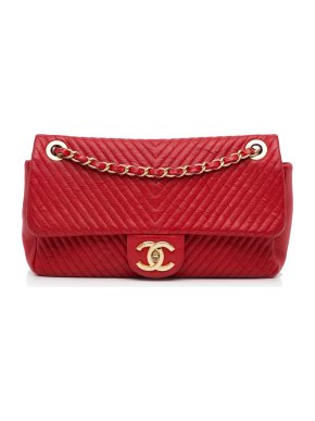 Chanel Red Chevron Lambskin Single Flap Bag