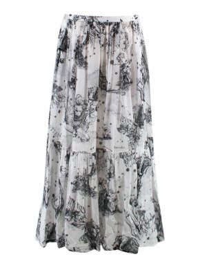 Dior White Zodiac Print Cotton Midi Skirt