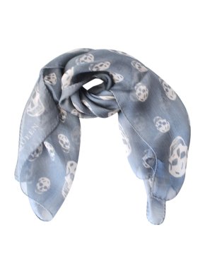 Alexander McQueen Gray-Blue Silk Skull Scarf