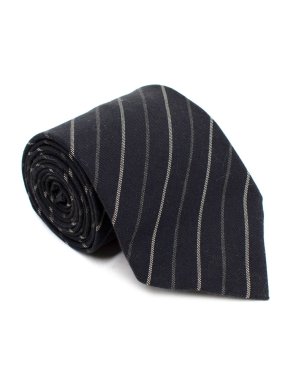 Hermes Navy Striped Wool & Cotton Tie