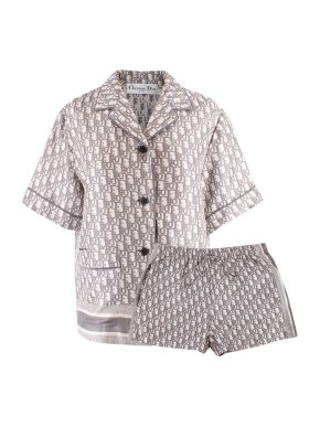 Dior Grey Chez Moi Silk Short-Sleeved Shirt & Shorts