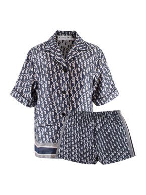 Dior Blue Chez Moi Silk Short-Sleeved Shirt & Shorts