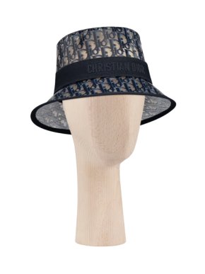 Dior French Small Brim Blue Oblique Logo PVC Bucket Hat - Size 57