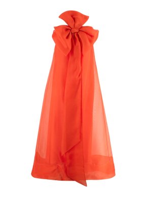 Dior Deep Tangerine Silk Runway Strapless Ankle Length Bow Gown