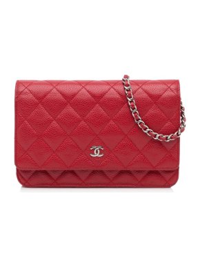 Chanel Red Caviar Leather Wallet On Chain