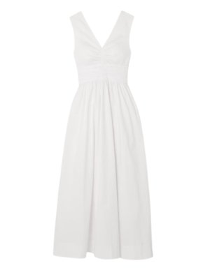 Staud Gloria Gathered Stretch-Cotton Poplin Maxi Dress