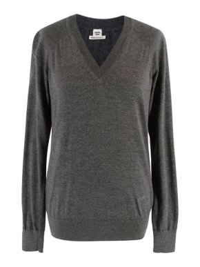 Hermes Grey Fine Knit V-neck Jumper
