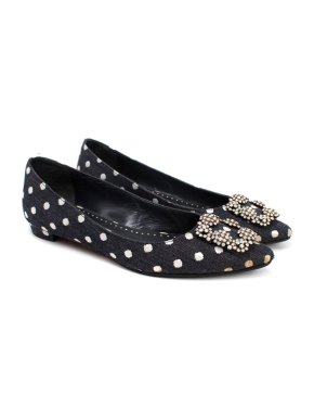 Manolo Blahnik Denim Polka Dot Hangisi Ballerinas