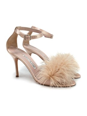Manolo Blahnik Plumas Feather-Embellished Sandals