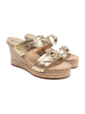 Alexandre Birman Gold Clarita 75 bow-embellished leather wedge espadrille sandals