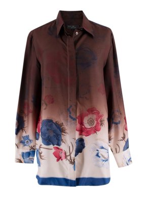 Salvatore Ferragamo Brown Floral Ombre Silk Longline Blouse