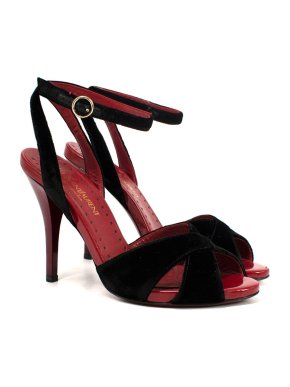 Saint Laurent Black & Red Vintage Velvet Sandals