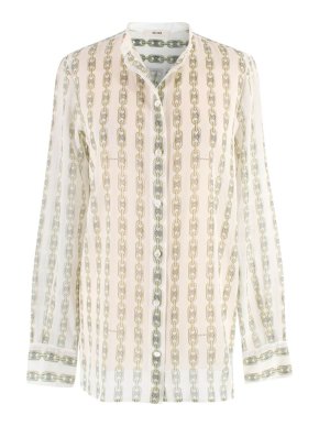 Celine White & Green Cotton Chain Print Shirt