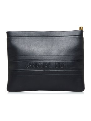 Dior Logo Embossed Leather Pouch