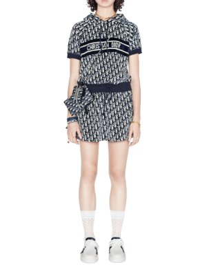 Dior Blue Oblique Jersey Fleece Short Hooded Dress