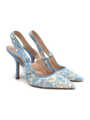 Blue Toile De Jouy Embroidered J'adior Slingback Sandals
