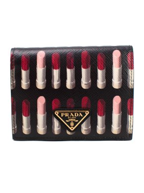 Prada Black Lipstick Print Bifold Wallet