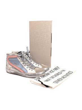 Golden Goose Pink Blue and Silver Slide High Top Sneakers