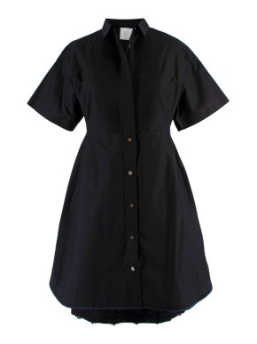 Sacai Cape Black Lace Trimmed A-line Shirt Dress