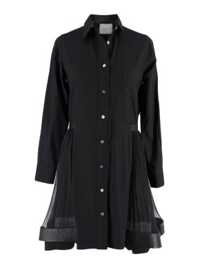 Sacai Sheer & Lace Panelled Button Down Shirt Dress