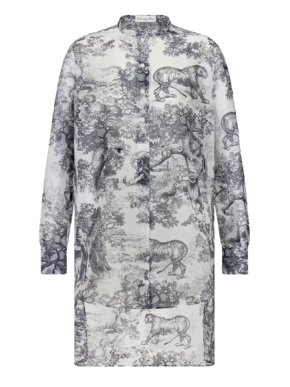 Dior White Toile de Jouy Cotton Voile Longline Blouse