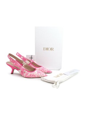 Bright Pink Toile De Jouy Embroidered J'adior Slingback Sandals