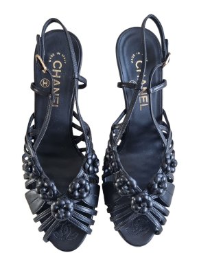 Chanel Black Camellia Strappy Sandals