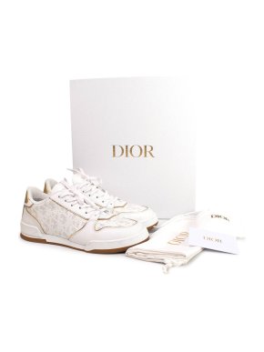Dior White & Gold-Tone Dior Oblique Dior One Sneakers