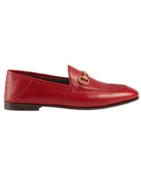 Gucci Red Leather Jordaan Loafers