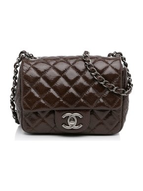 Chanel Chocolate Brown Mini Classic Square Patent Single Flap Bag