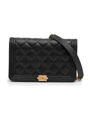 Chanel Black Caviar Leather Boy Wallet on Chain