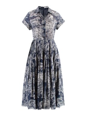 Dior Blue Toile De Jouy Silk Shirt Dress