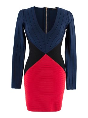 Balmain Red, Black & Navy Bandage Dress