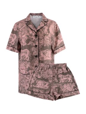 Dior Gray & Pink Toile De Jouy Chez Moi Short Sleeve Shirt & Silk Shorts