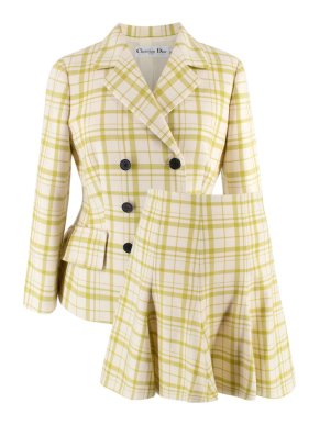 Dior Cream & Lime Virgin Wool Double Breasted Jacket & Mini Skirt