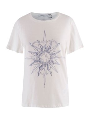 Dior Ecru Printed Cotton Jersey & Linen T-shirt