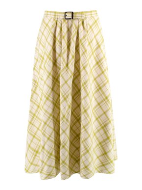 Dior Cream & Lime Virgin Wool Belted Midi Skirt