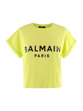 Balmain Cropped Neon Logo T-shirt