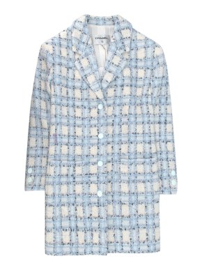 Chanel '22 Blue & Ivory Tweed Longline Jacket