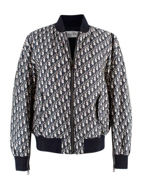 Dior Blue Technical Taffeta Jacquard Oblique Bomber Jacket