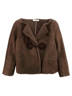 Prada Chocolate Brown Sheepskin Embroidered Jacket 1