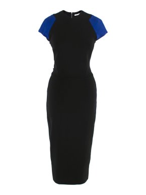 Victoria Beckham Black & Blue Cap-sleeve Midi Dress