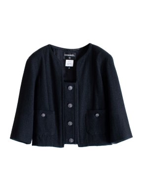 Chanel Paris/Singapore Black Tweed Short Jacket