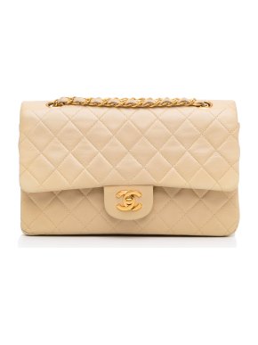 Chanel Medium Beige Lambskin Double Flap Bag