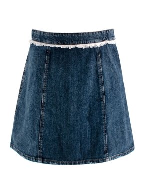 Miu Miu Broderie anglaise-trimmed denim mini skirt 1