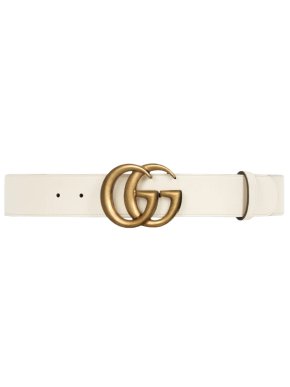 Gucci White Leather Double G Belt - Size 85