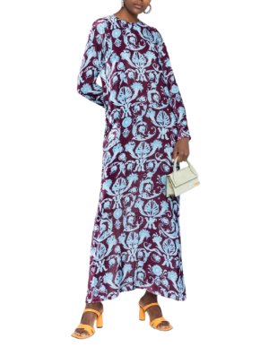 La Double J Velvet Sablé Brocade Long Sleeve Swing Dress