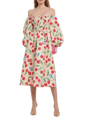 Carolina Herrera Off-shoulder cherry printed midi dress